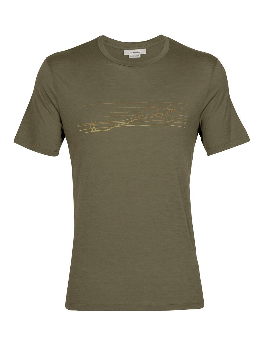 T Shirts Icebreaker Merino Tech Lite II Corta Sleeve Ski Stripes Homme Vert Olive | FR 1175AHKP